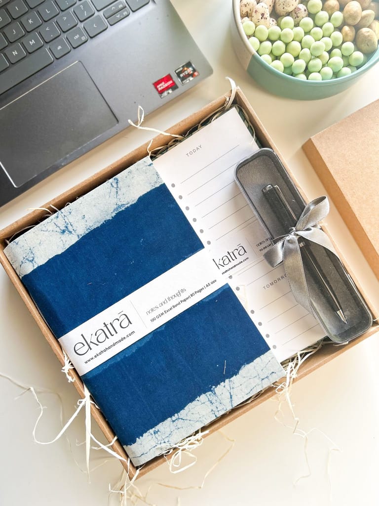 Sustainable Productivity Gift hamper by Ekatra - Indigo Stripes view 2