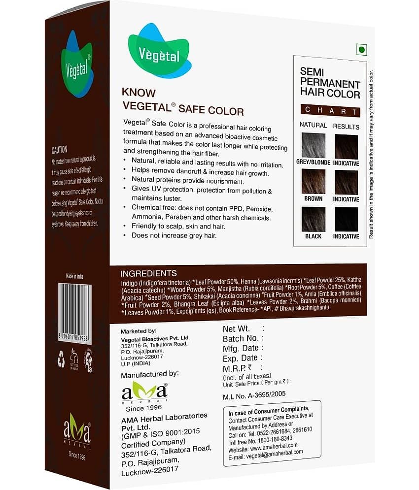 Vegetal Natural Semi Permanent Hair Color 50 g Dark Brown view 2
