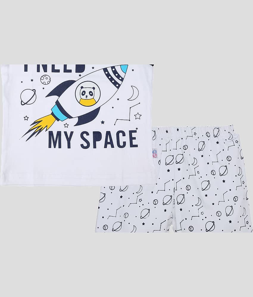 CATCUB Pack of 1 Boys Cotton T-Shirt & Shorts Set ( White ) view 2