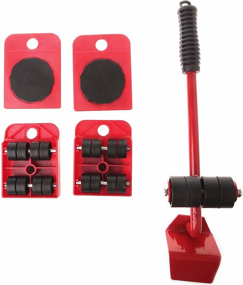 4 Mover Roller+1 Wheel Bar Furniture Transport Lifter Hand Tool Set(Red) view 2