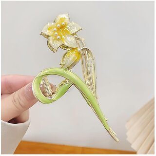Metal Hair Claw Clips - Lily Design, Large Nonslip Barrettes with Strong Hold for Thick or Thin Hair, Cute Floral view 2