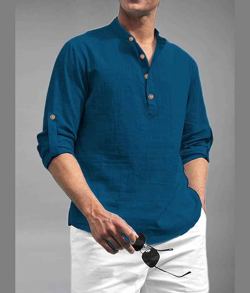 BHUVIKOO Cotton Blend Plain Shirt Style Kurta For Men ( Light Green )