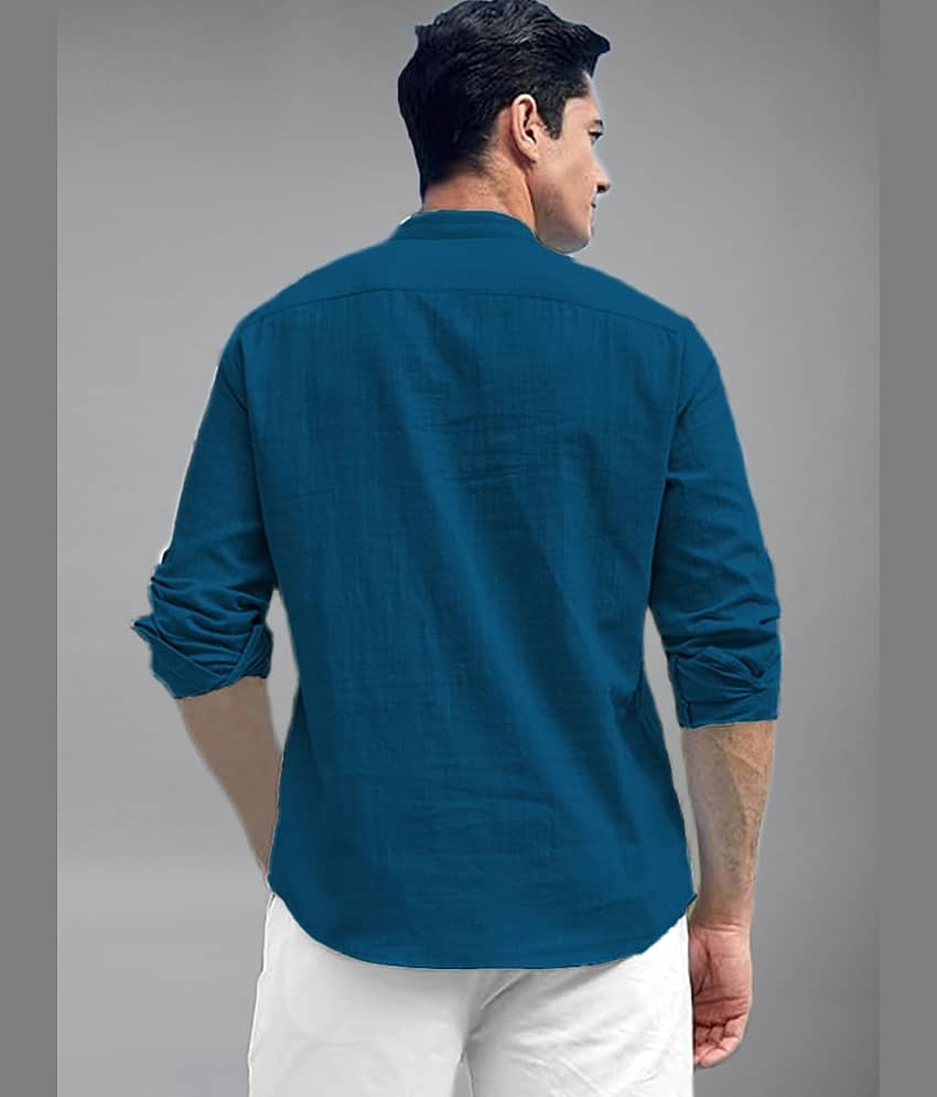 BHUVIKOO Cotton Blend Plain Shirt Style Kurta For Men ( Light Green ) view 2