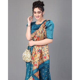 Green Colour Dotted Printed Saree With Blouse Piece view 2