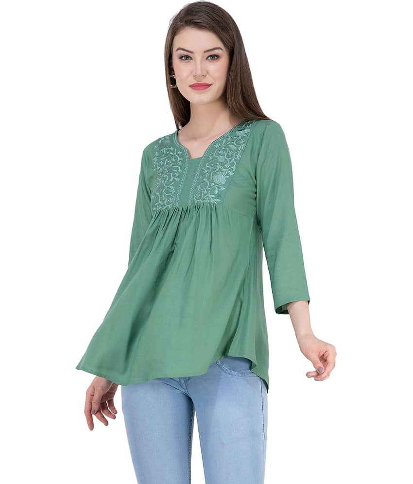 SAAKAA Women's Rayon A-Line Top ( Green ) view 2