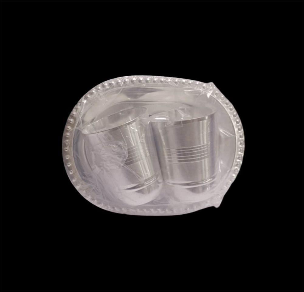 "Silver-Plated Puja Thali Set with 2 Glasses" (6 inch) view 2