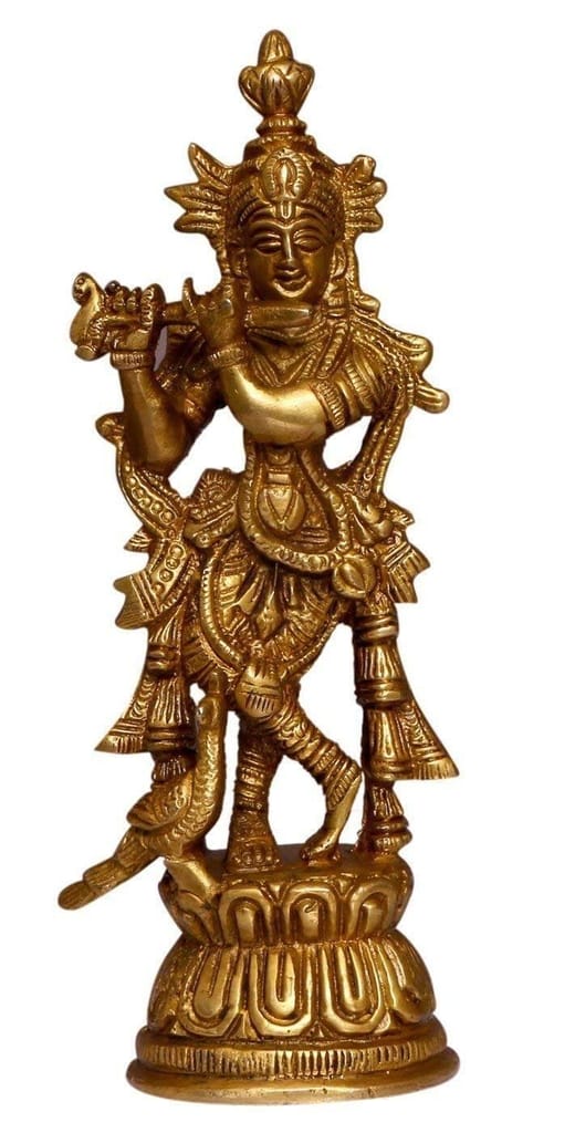 ARTVARKO Religious Lord Large Krishna God Murti Brass Metal Statue of Love Flute Playing Home D�cor Living Pooja Room Mandir Temple Height 6.75 Inch view 2