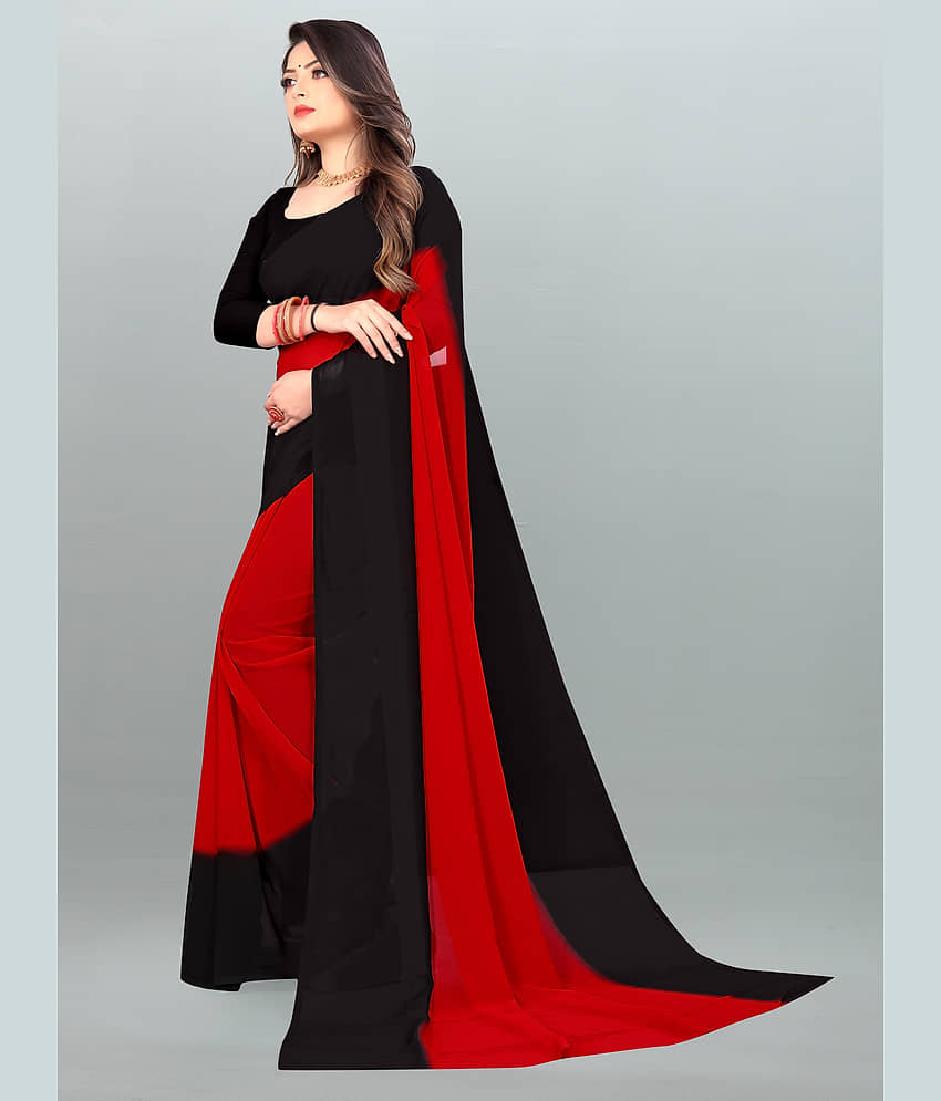 ANAND SAREES Georgette Colorblock Saree With Unstitched Blouse Piece ( Red ) view 2