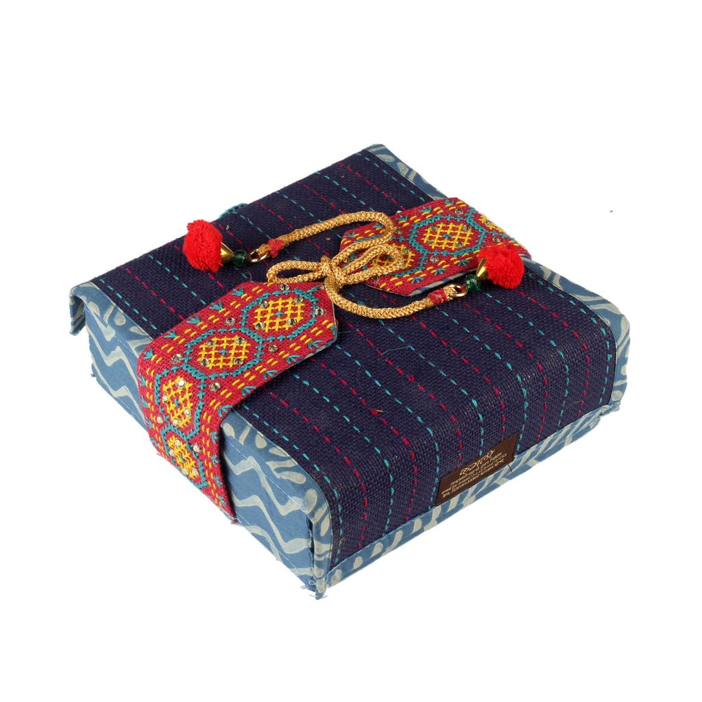 Tribes India Handmade Blue Jute 4 Compartment Gift Box view 2
