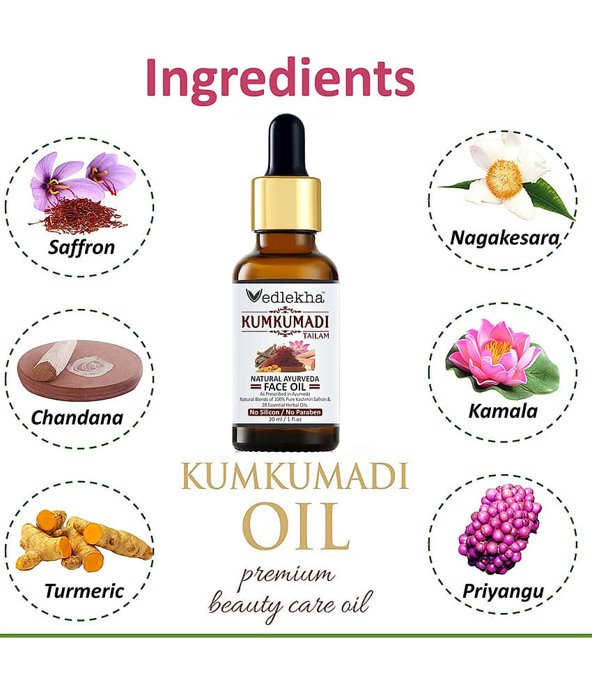 Vedlekha Ayurvedic Kumkumadi Face Oil For Skin Brightening & Glowing Skin For Men & Women Face Serum 30 mL view 2