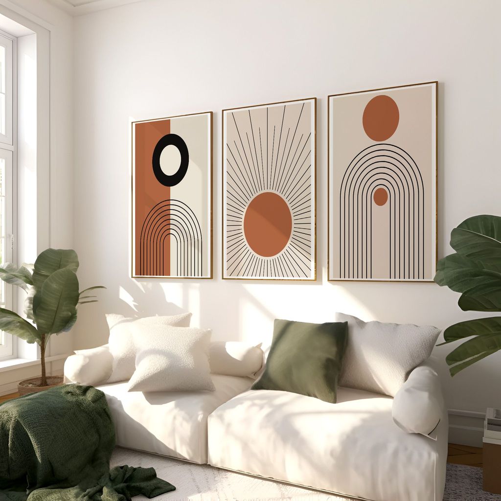 Rustic Charm Set of 3 Abstract Shapes Wall Art for Living room, Office and Hotel | Boho Shapes|13 x 18 inches (A3)|Wenge view 2