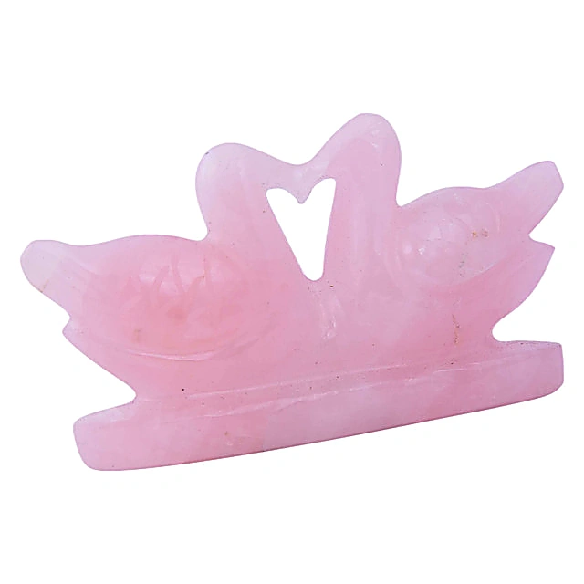 Precious Stone Rose Quartz Crystal Pair of Kissing Swans for Lovebirds for Couple Relationship, Feng Shui and Vastu(KI_079) by Krishna Impex view 2