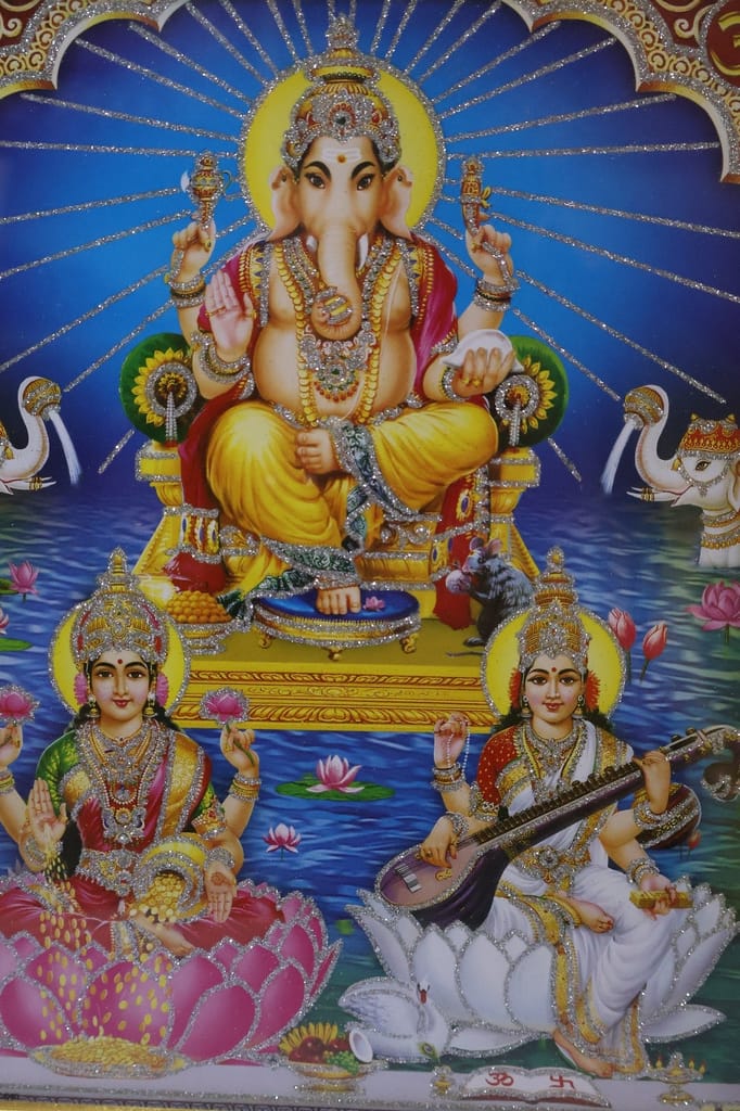 Ganesha, Lakshmi, Saraswati Framed Print - Divine Hindu Gods view 2