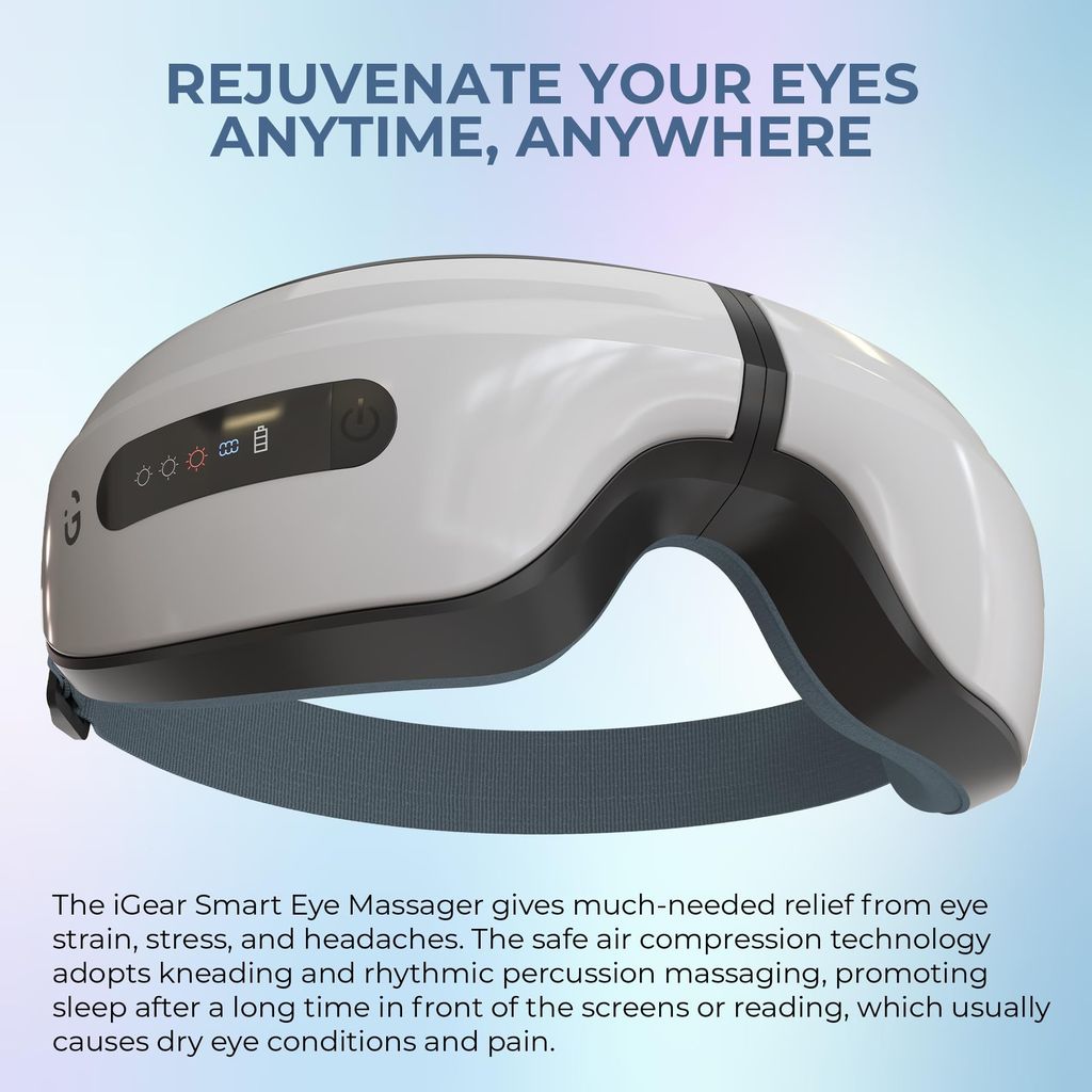 i GEAR Imassager: Eye Massager With Heat, Air Pressure, Compression, Rechargeable, Foldable And Portable view 2