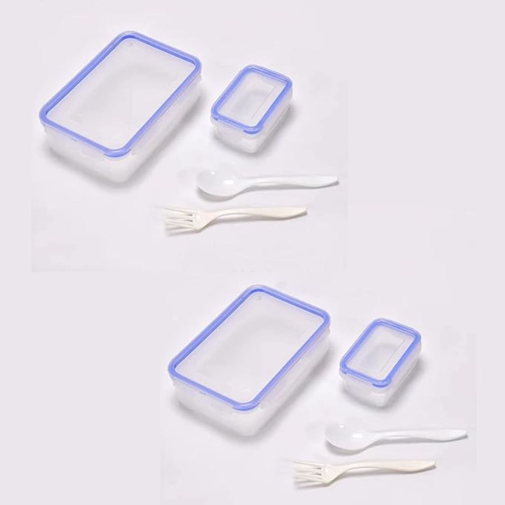 UNMEE Plastic Lunch Box 4 Side Lock Small Square Container Set of 2 Ideal for Office|School | College|Picnic|Boys| Girls| Men| Leak Proof|Multipurpose| Gifting|Special Occasion