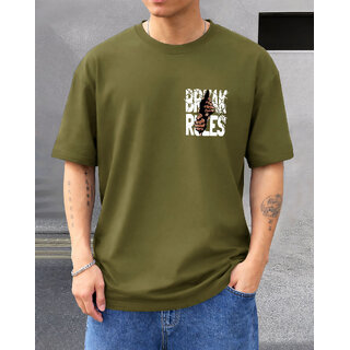 Ausk Mens Green Printed Cotton Blend Round Neck Oversized T-Shirt view 2