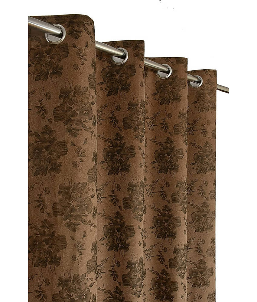 Kraftiq Homes Floral Blackout Eyelet Curtain 7 ft ( Pack of 2 ) - Brown view 2