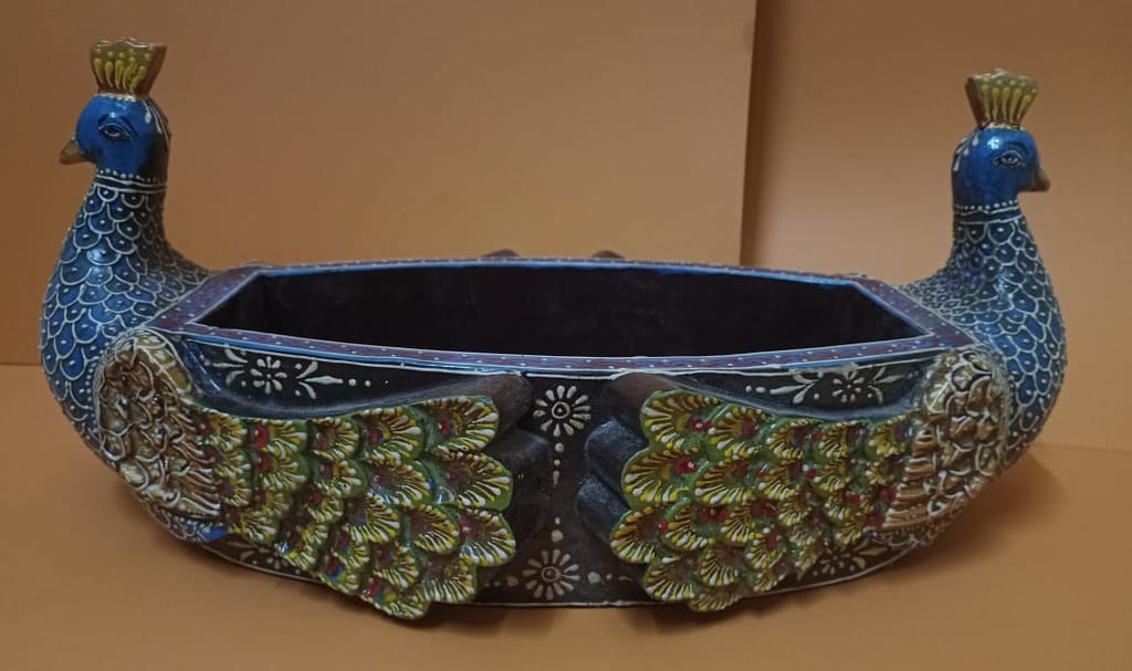 Daksh Art and Crafts Decorative Handpainted Peacock Dry Fruit Bowl Showpiece for Your Home,Office Table Decorative,Peacock Bird Showpiece Bowl view 2