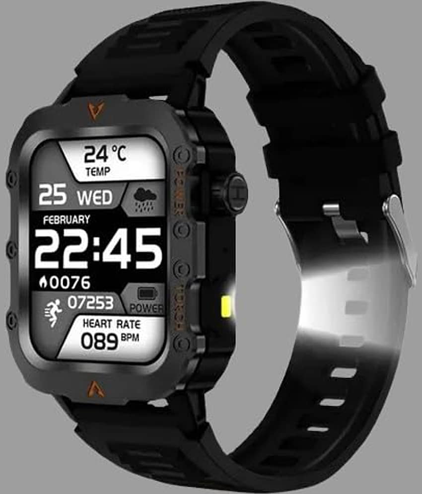 OLIVE OPS Sports Edition Smartwatch | Heart Rate | Steps | Wireless Charging Smartwatch (Black-Grey Strap, 1.73 Inch Big Sunlight Proof Display)