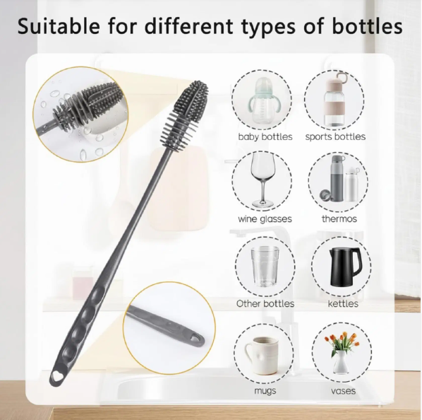 Bottle Cleaning Brush Silicone Long Handle for Baby Bottle, Water Bottle, Containers, Vase and Glass, Bottle Cleaner for Home and Kitchen Accessories Item Products 02 Pcs view 2