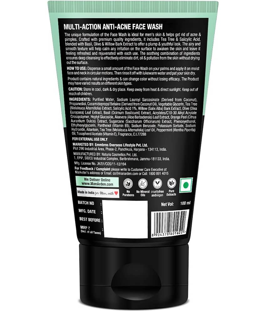 Man Arden Daily Multi-Action Anti Acne Face Wash For Oily Skin | With Power Duo Tea Tree + Salicylic Acid 1% for Acne-Prone Skin, 100 ml view 2
