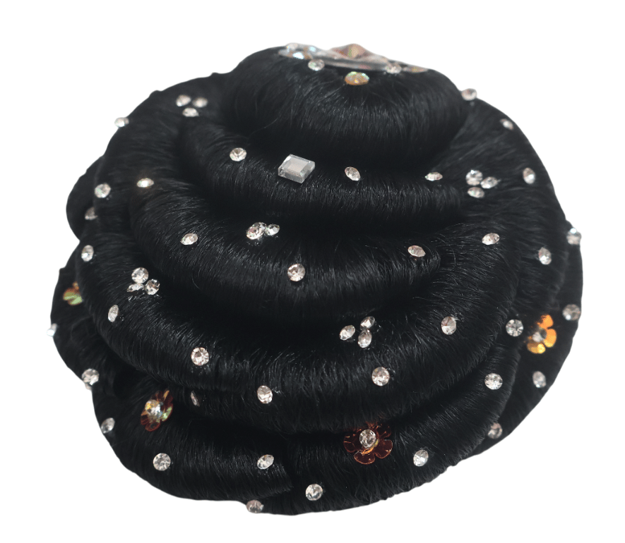 Elegant Black Bun Hair Accessory with Rhinestones and Crystal view 2