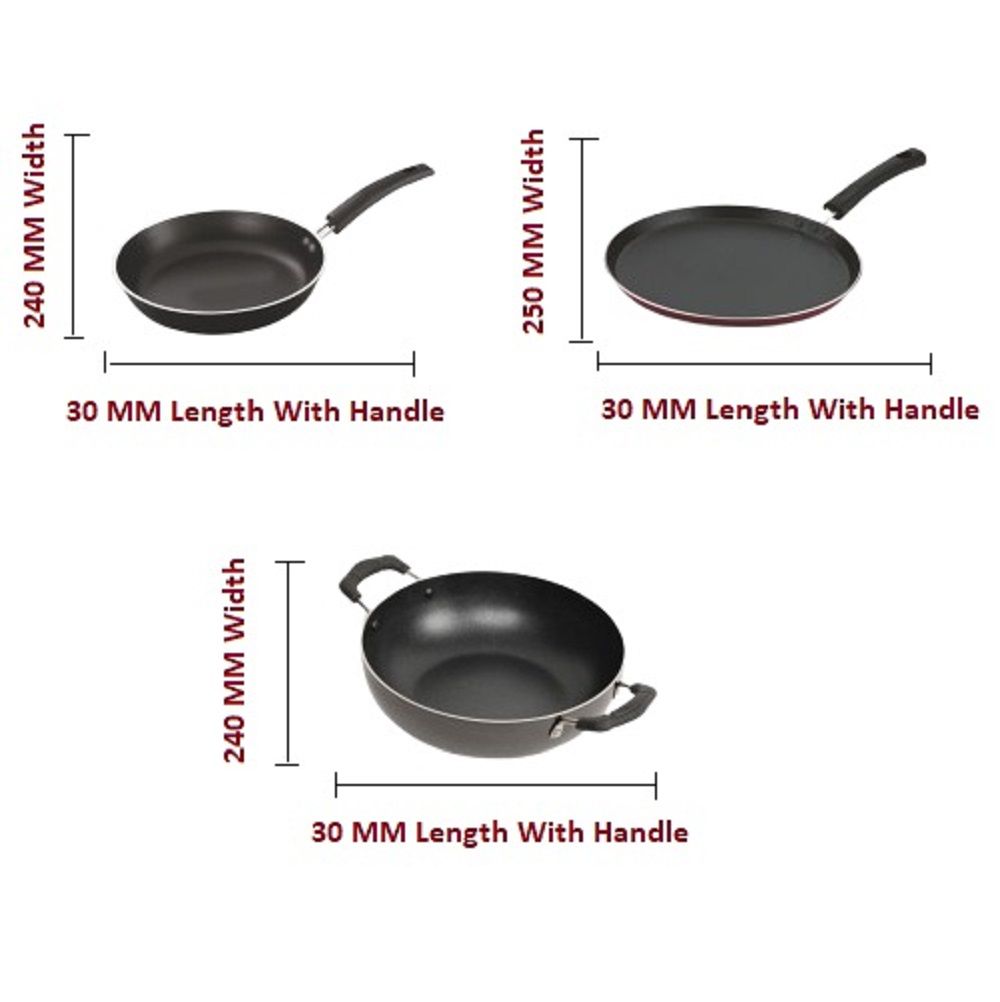 Non Stick Cookware Combo Gift Pack Set Kadai Glass Lid 240 mm Fry Pan 240 mm & Flat Tawa 250 mm ( 3 mm, Premium Quality) view 2