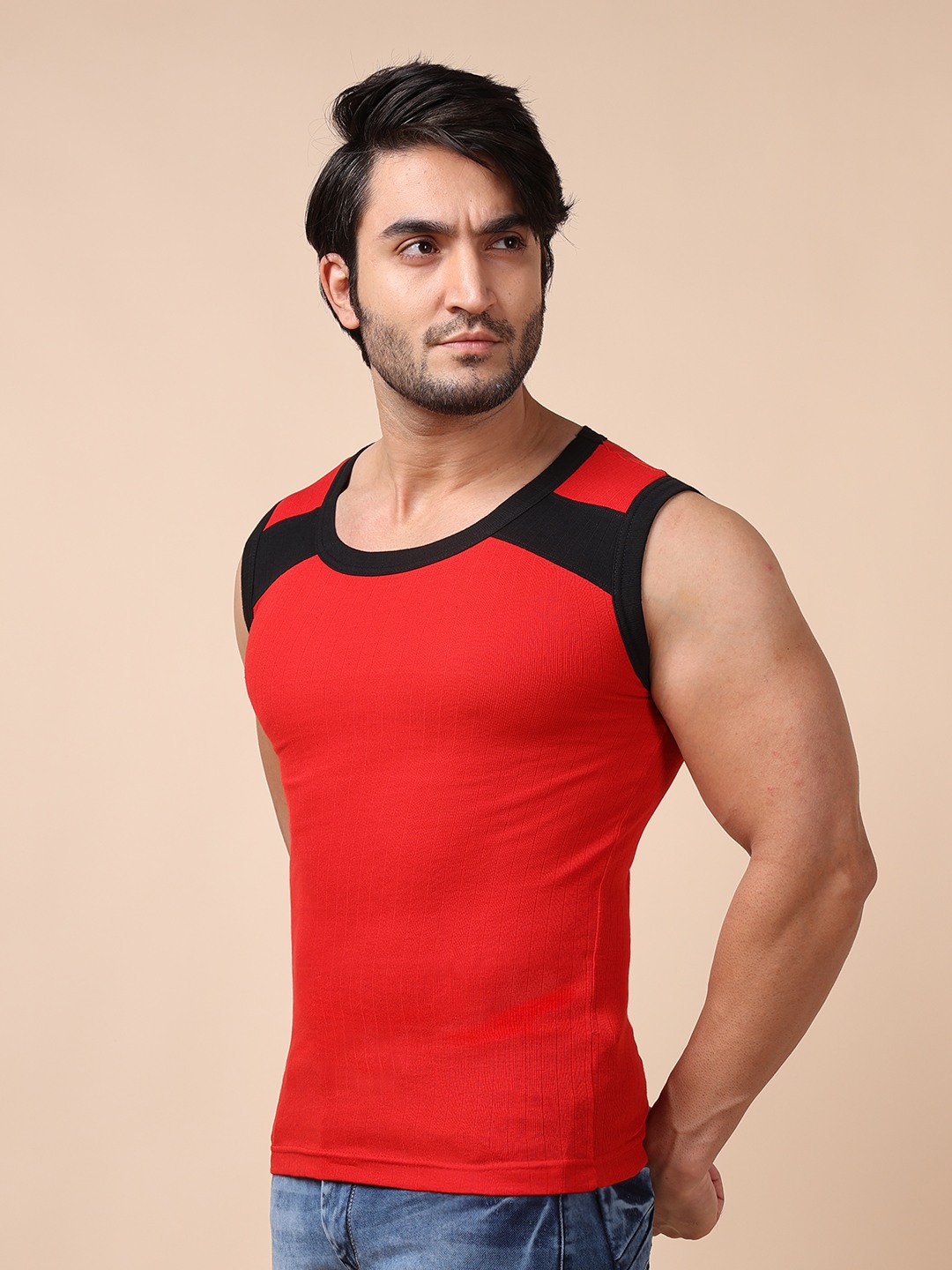 Men's Assorted Pack of 2 Solid Combed Cotton Racerback Styled Gym Vest view 2