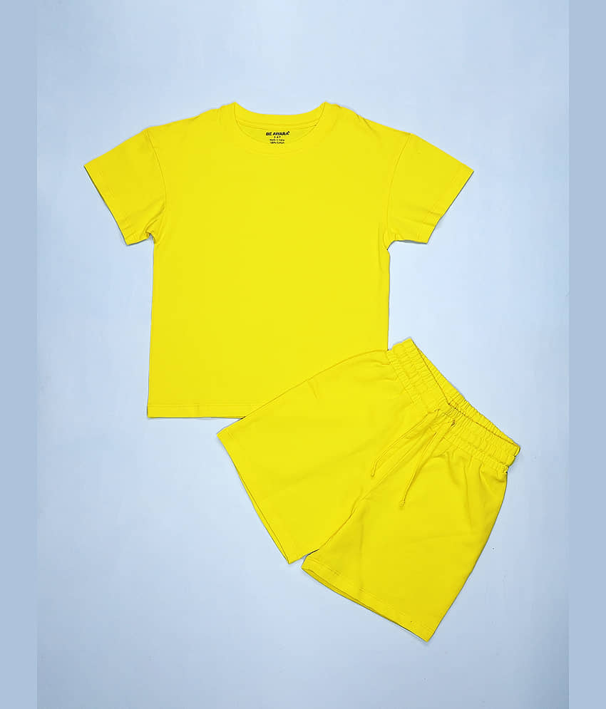 Be Awara Pack of 1 Boys Cotton T-Shirt & Shorts Set ( Yellow )