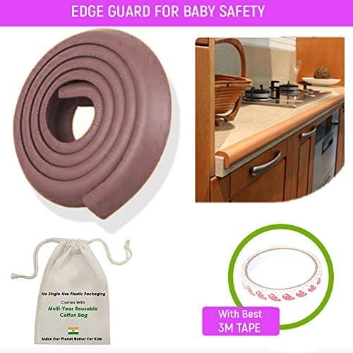 Safe-O-Kid - Unique High Density 2 mtr Long U - Shaped 1 Edge Guards with 4 Corner Cushions - Brown view 2