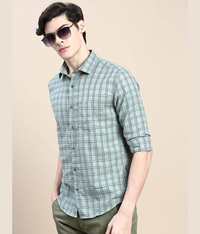 Showoff Cotton Blend Regular Fit Checks Full Sleeves Men's Casual Shirt - Green ( Pack of 1 ) view 2