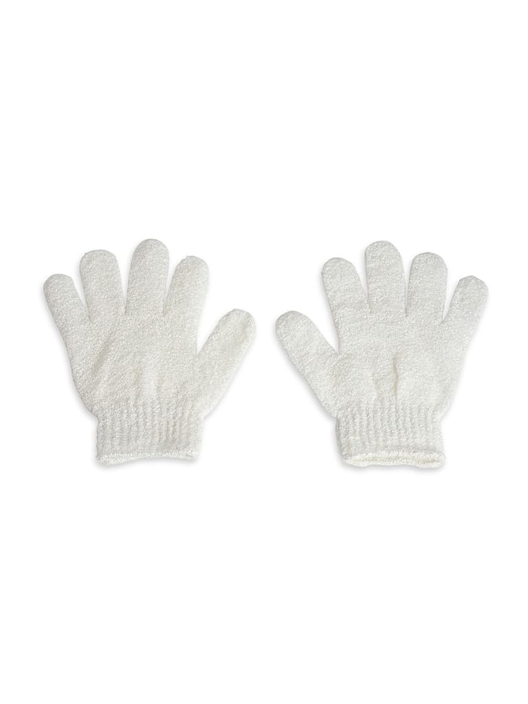 BUNGALOW BEAUTY Microfiber Exfoliating Loofah Body Hand Gloves for Bathing | Shower Gloves | Dry Skin | Dead Skin Cell Remover | Body Scrub | Skin Exfoliator for Body | Shower Gloves for Women (2 Pairs) (White) view 2
