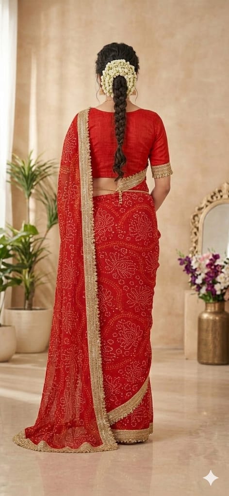 Kavya Bandhani Printed Saree with Fancy Lace Border and Art Silk Blouse view 2
