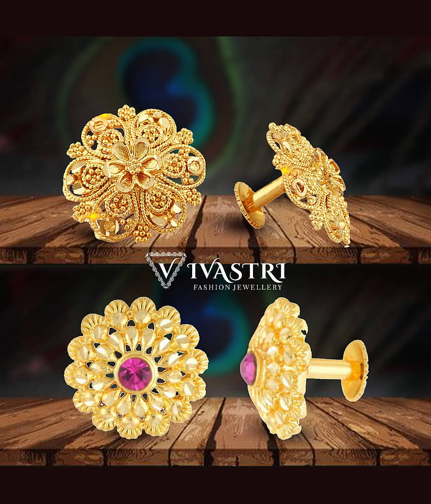 VIVASTRI Golden Stud Earrings ( Pack of 2 )