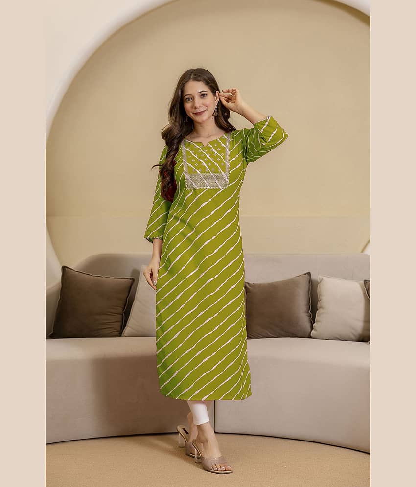 Kapadia Women Cotton Embroidered Straight Kurti ( Light Green ) view 2