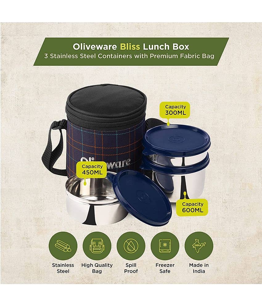 Oliveware Bliss Stainless Steel Lunch Box 3 Container (Pack of 1) view 2