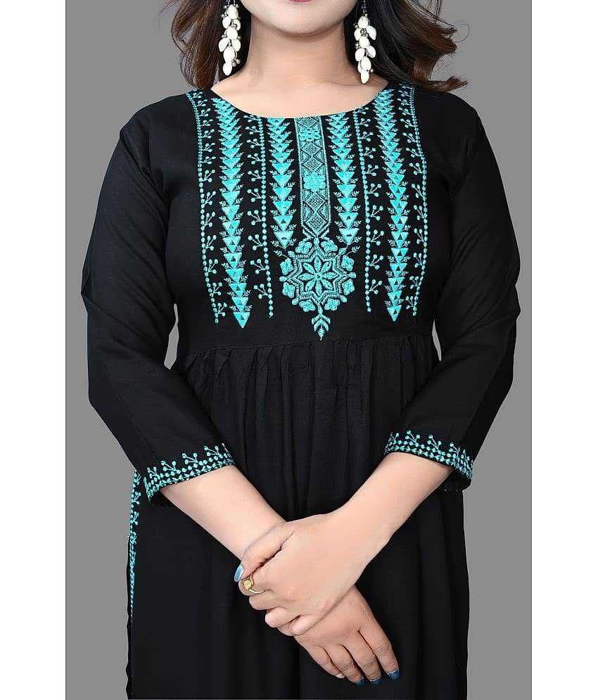 haya fashion - Black Rayon Women's A-line Kurti ( Pack of 1 ) view 2