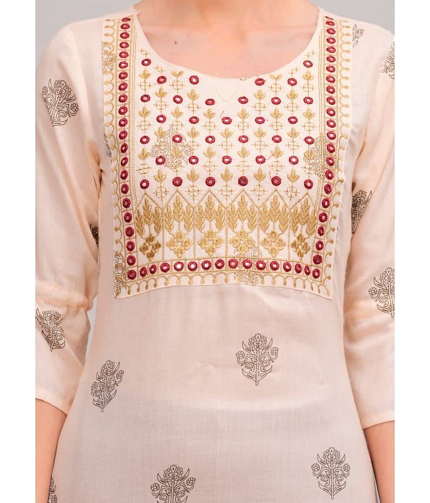 MAUKA Rayon Embroidered Kurti With Sharara And Gharara Women's Stitched Salwar Suit - Cream ( Pack of 1 ) view 2