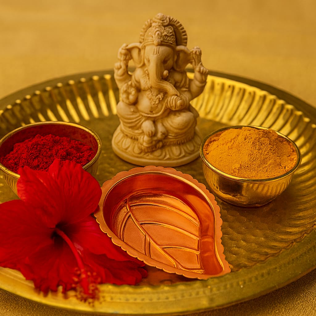 Leaf Shape Copper Diya (Pack of 2) � 73 mm Length � 55 mm Width � Traditional Pooja Plate for Festivals & Mandir � Decorative Handcrafted Deepam � Shiny Finish Agal Vilakku view 2