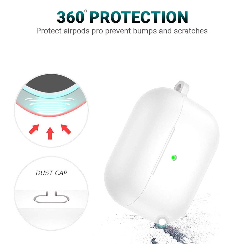 LIRAMARK Silicone Soft Case Cover with Buckle for Airpods Pro (2019), AirPods Pro 1st Generation (White) view 2