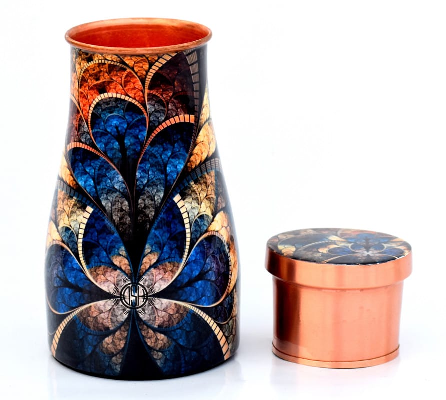 Copper Bedroom Bottle Printed Jug with Inbuilt Glass, Joint Free Bedside Pot, Modern Design, (950 ML) view 2