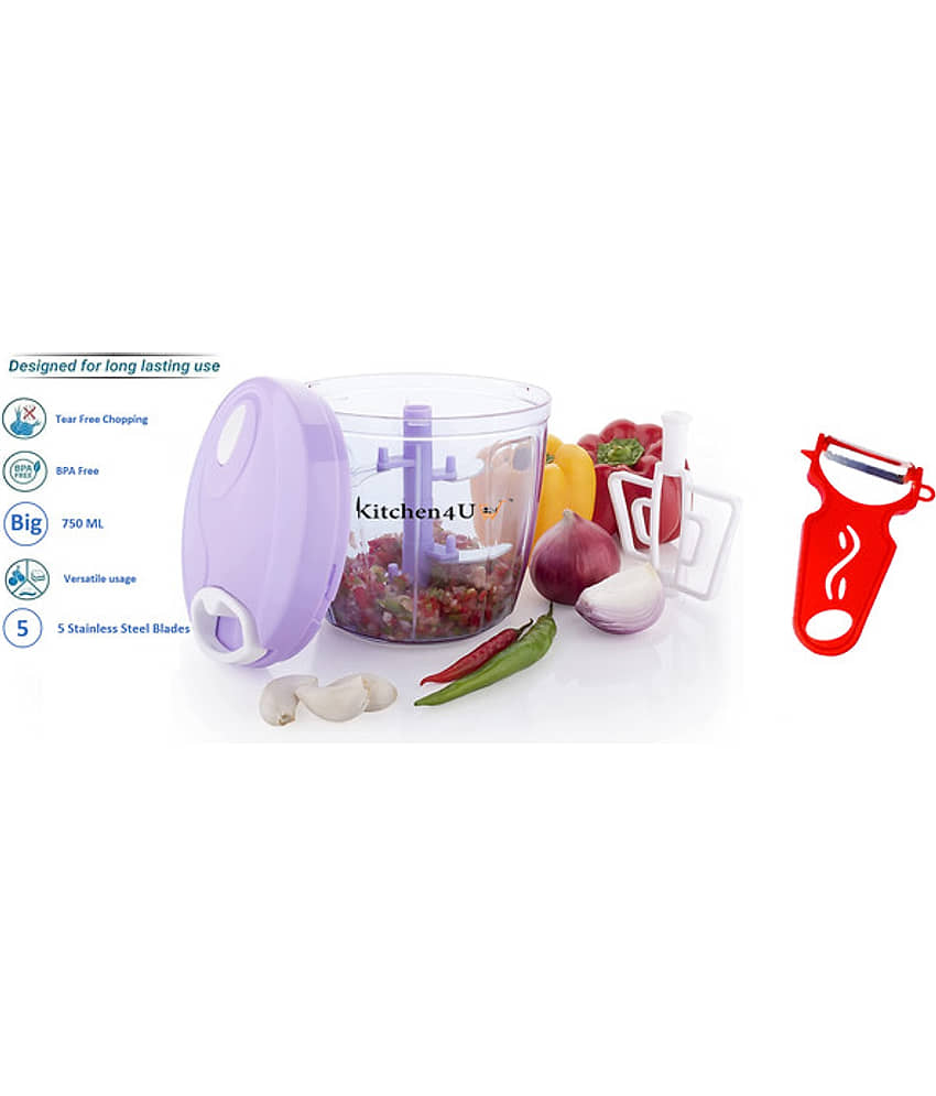 Kitchen4U - Multicolor Plastic Mannual Chopper 750 ml ( Pack of 2 )