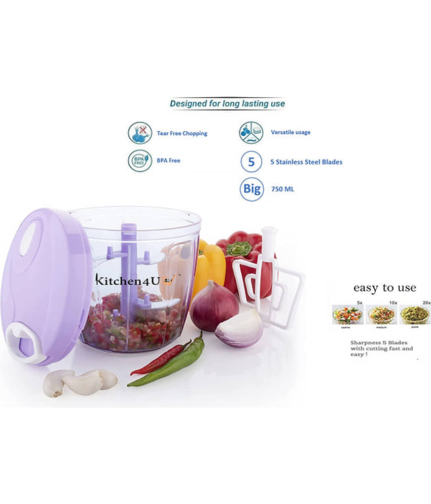 Kitchen4U - Multicolor Plastic Mannual Chopper 750 ml ( Pack of 2 ) view 2
