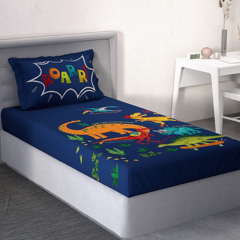 DDECOR - Little Brats Collection 100% Cotton Conversational Pattern 136TC Single Bedsheet|152 CM X 224 CM| - Blue view 2