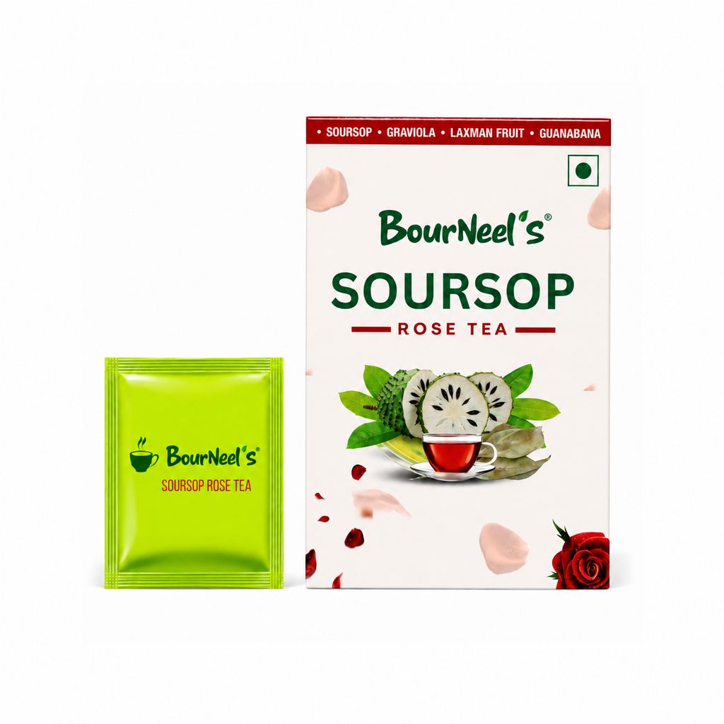 BourNeel's® Soursop Rose Tea Box (20 Bags)|Dipping Tea Bags | Combination of Dry Soursop Leaves & Rose Petals | No Preservatives | Graviola Laxman Phal Dry Leaves | High Vitamin C |Soursop Mint Kadha Tea |