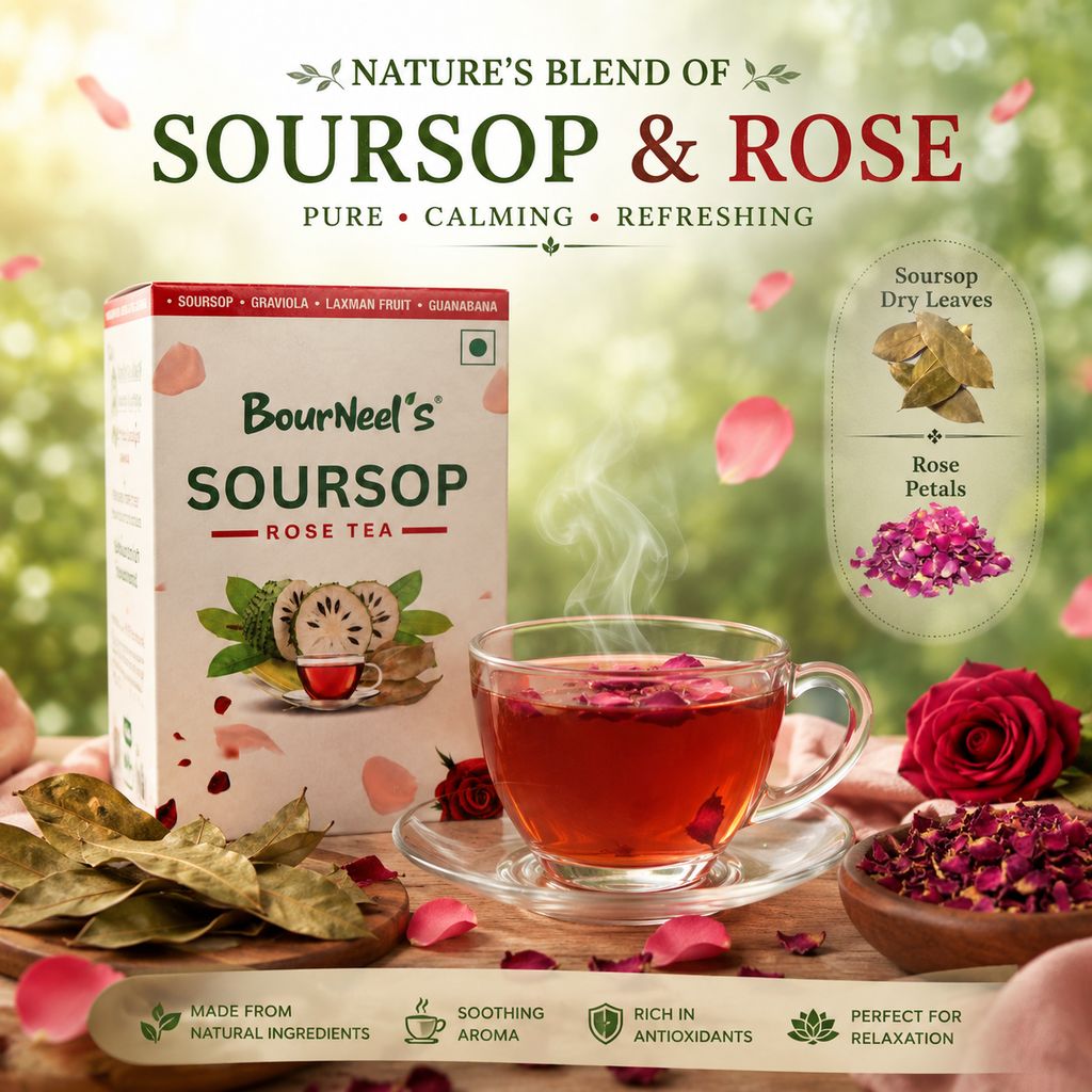 BourNeel's® Soursop Rose Tea Box (20 Bags)|Dipping Tea Bags | Combination of Dry Soursop Leaves & Rose Petals | No Preservatives | Graviola Laxman Phal Dry Leaves | High Vitamin C |Soursop Mint Kadha Tea | view 2