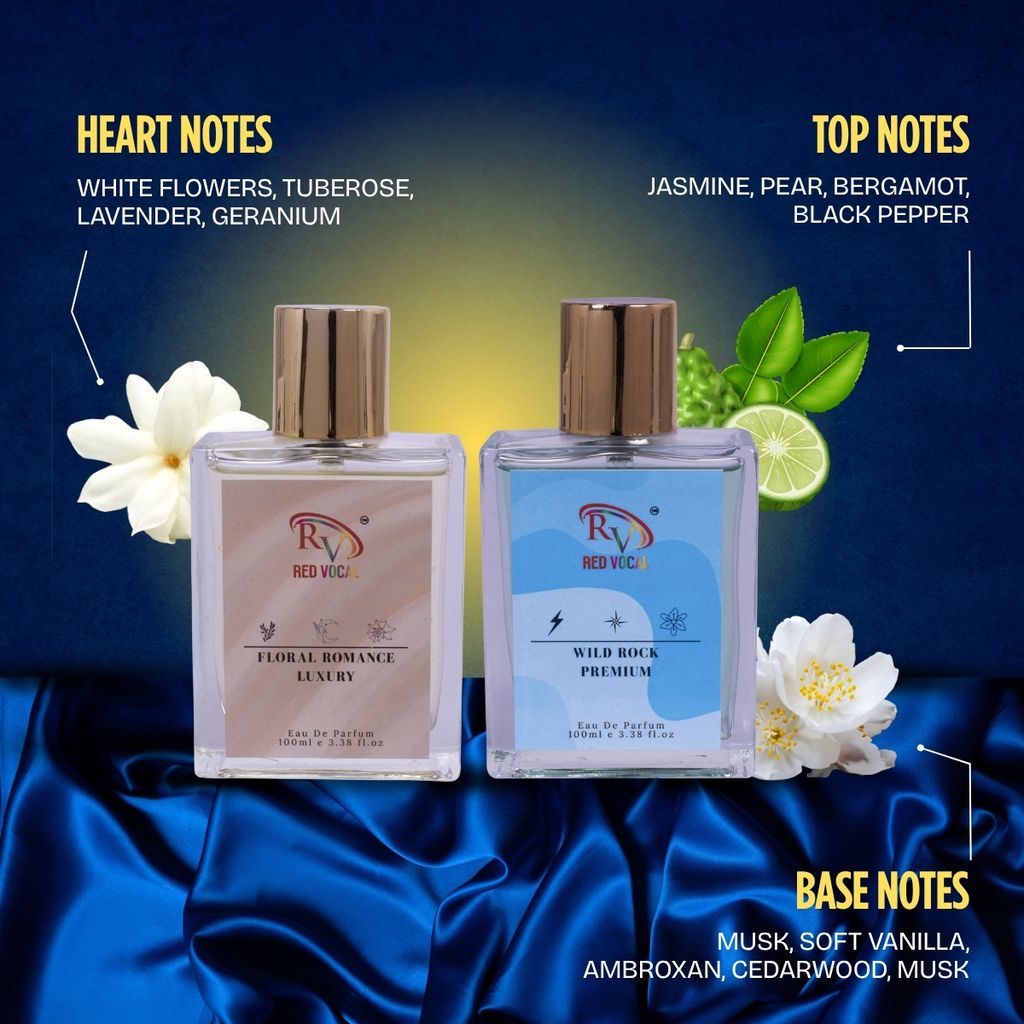 Red Vocal Floral Romance Luxury (Women) with Wild Rock Premium (Unisex) 100ml Perfume Spray Combo – 2 x 100ml view 2