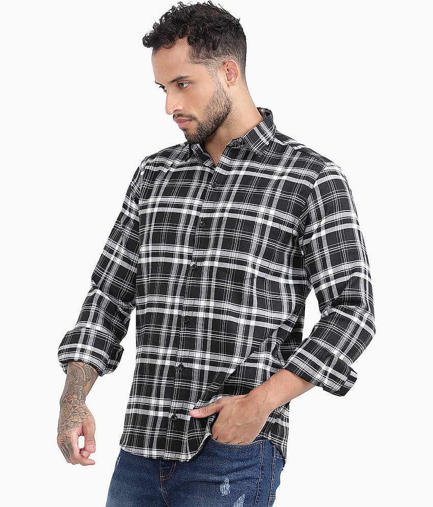 TrendiVastra Cotton Blend Slim Fit Checks Full Sleeves Men's Casual Shirt - White ( Pack of 1 ) view 2