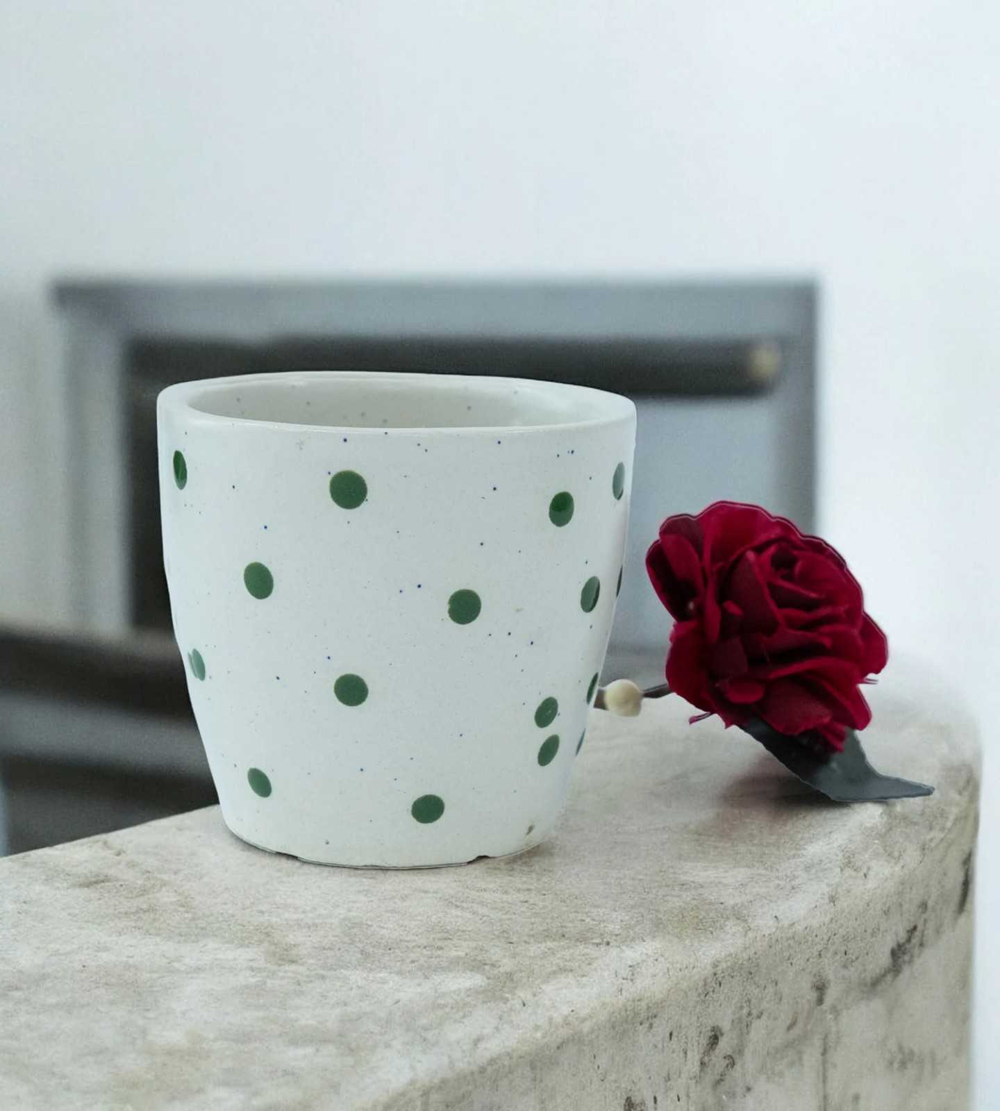 White Green Dotted Ceramic Small Planter view 2
