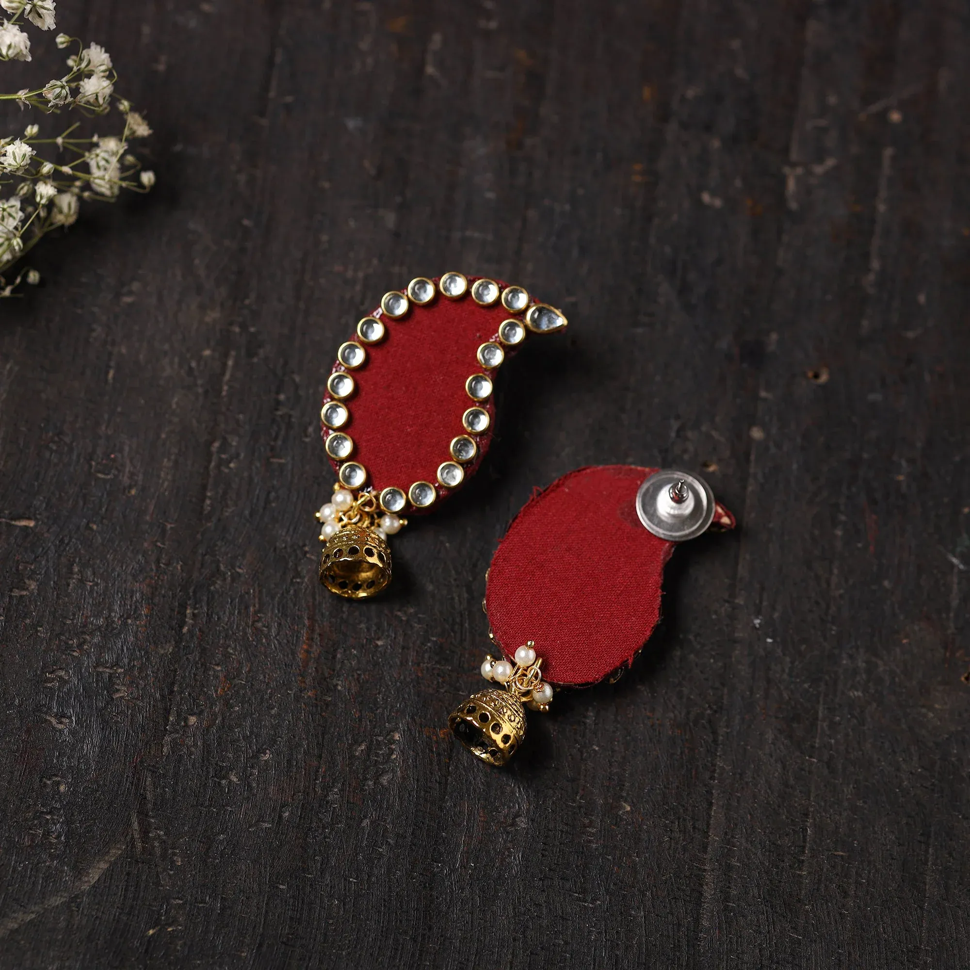 Red - Pari Stone Work Fabart Earrings view 2